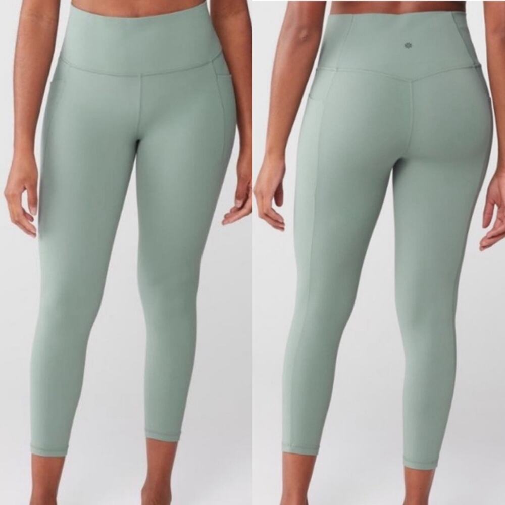 Athleta Leggings 3X Blue Green Salutation Stash Pocket 7/8 Yoga Athletic Pilates